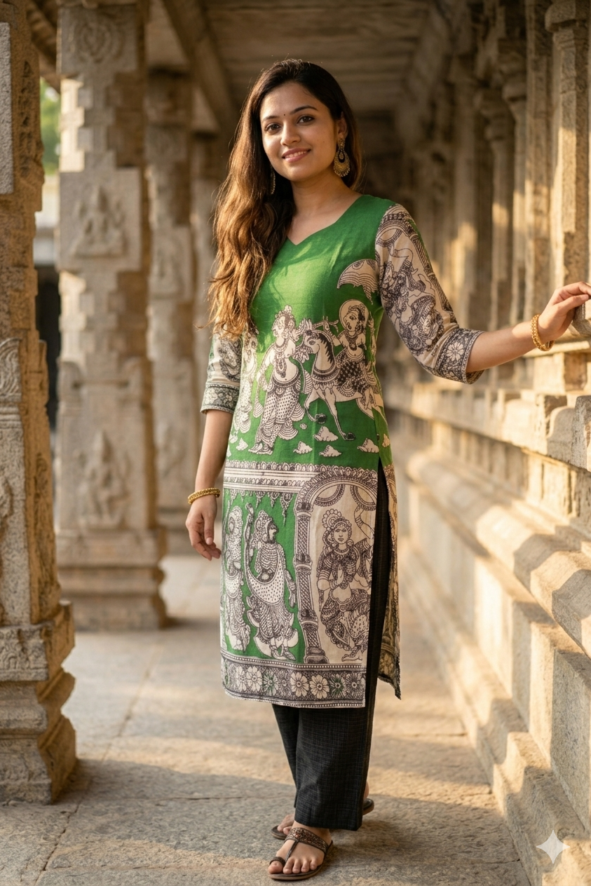 The Heritage Emerald Green Kalamkari (IB0442)