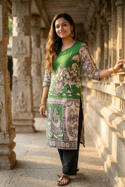 The Heritage Emerald Green Kalamkari (IB0442)