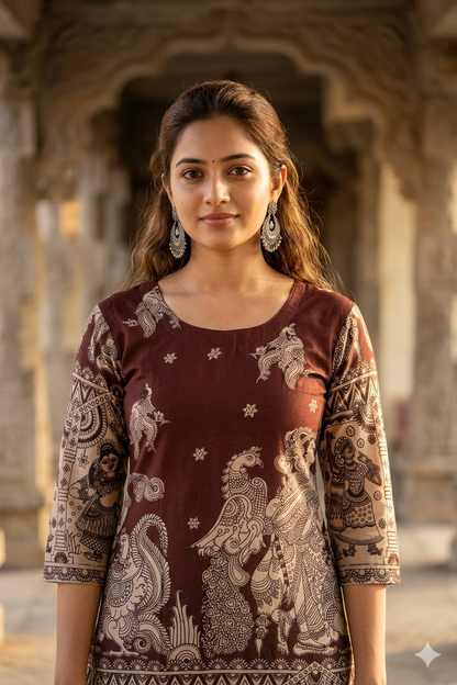 Traditional Coffee Brown Kalamkari (IB0444)