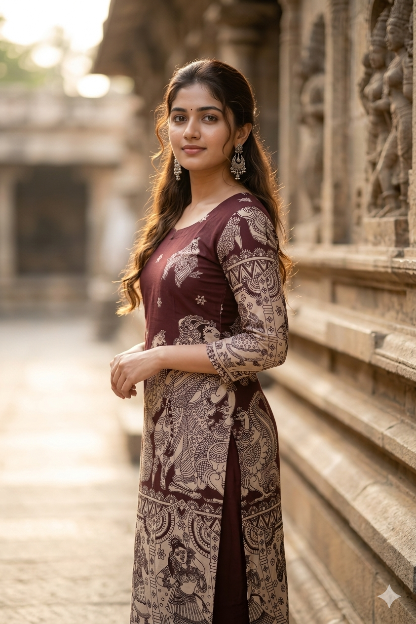 Traditional Coffee Brown Kalamkari (IB0444)