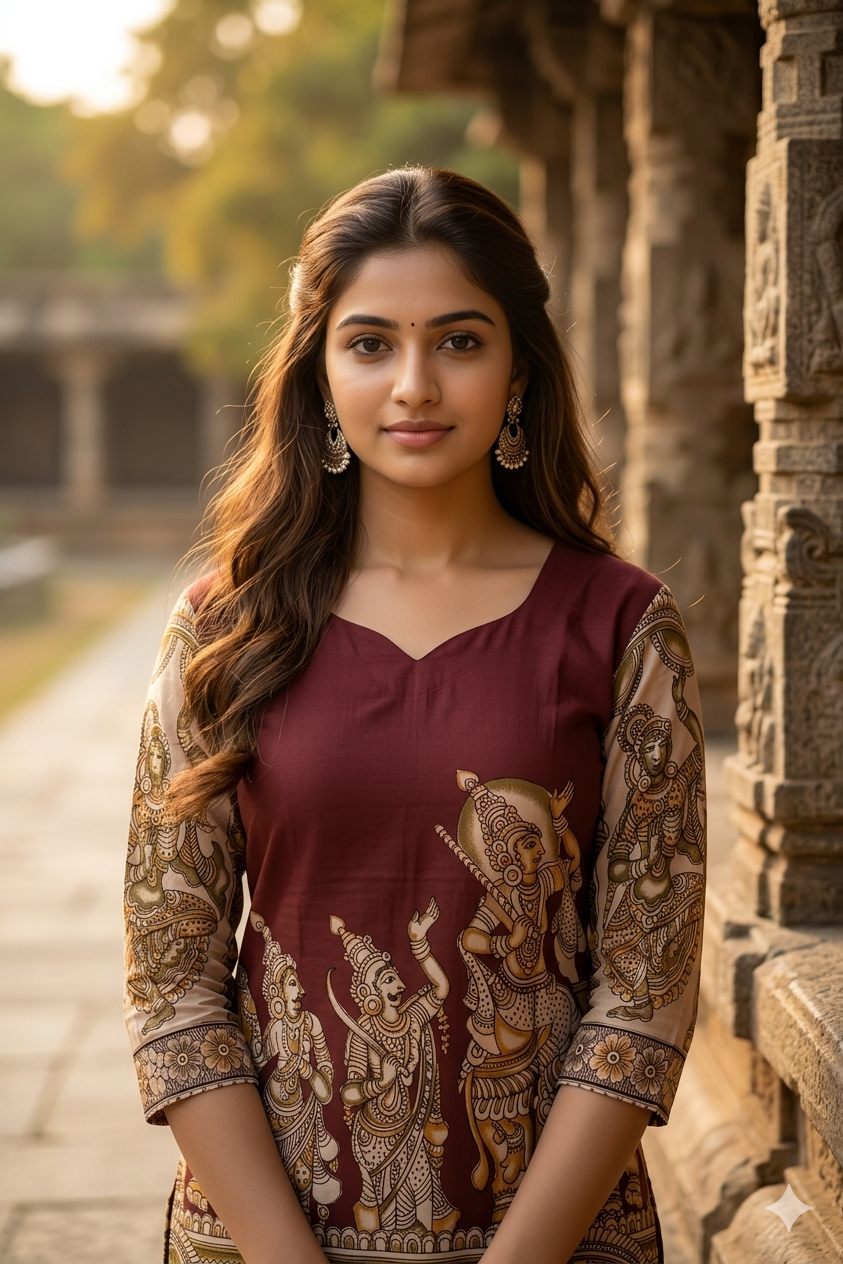 Traditional Coffee Maroon Kalamkari Print (IB0446)