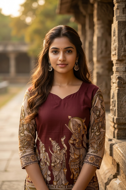 Traditional Coffee Maroon Kalamkari Print (IB0446)
