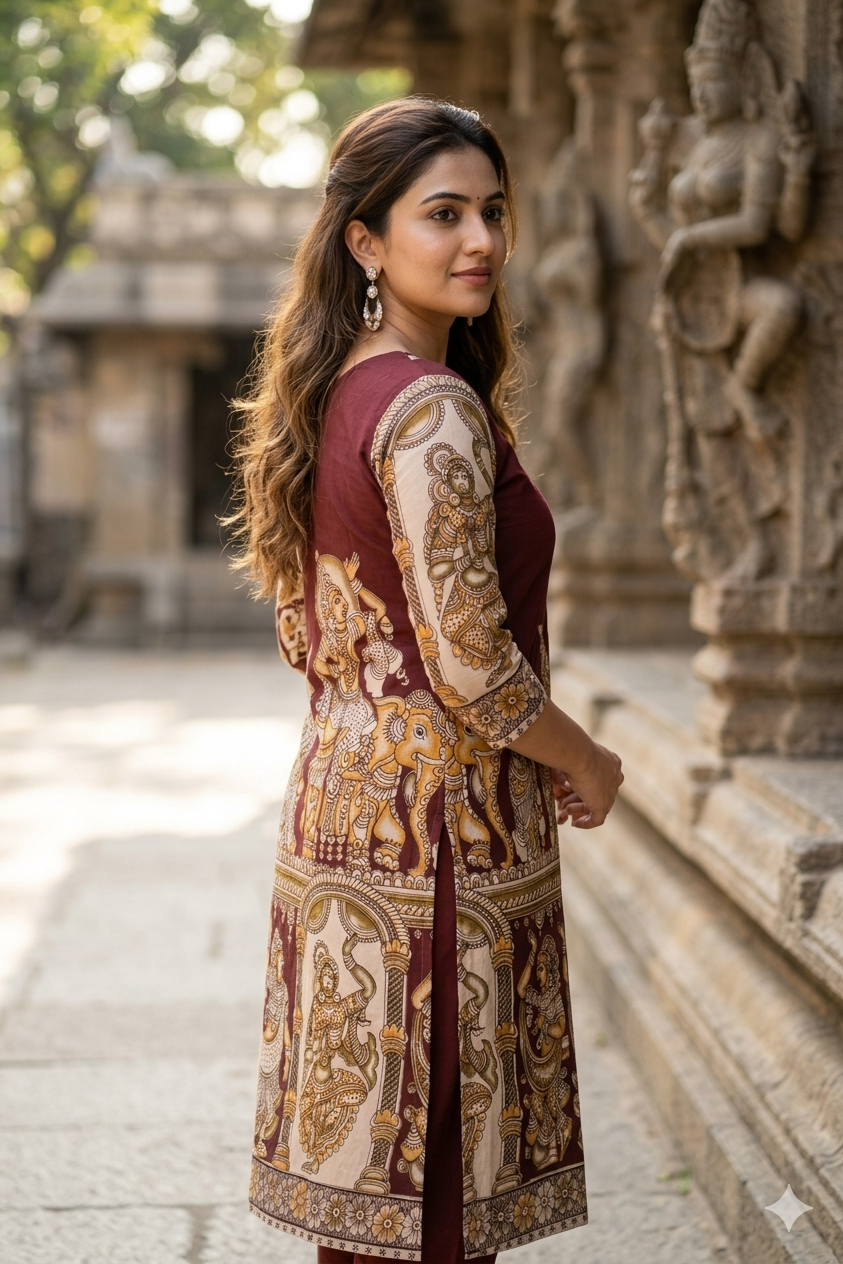 Traditional Coffee Maroon Kalamkari Print (IB0446)