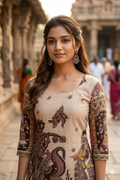 The Heritage Sand-Beige Kalamkari (IB0449)