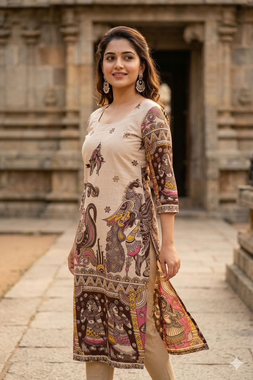 The Heritage Sand-Beige Kalamkari (IB0449)