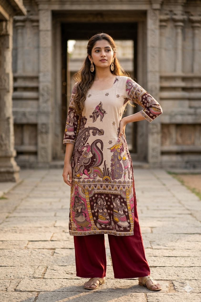 The Heritage Sand-Beige Kalamkari (IB0449)
