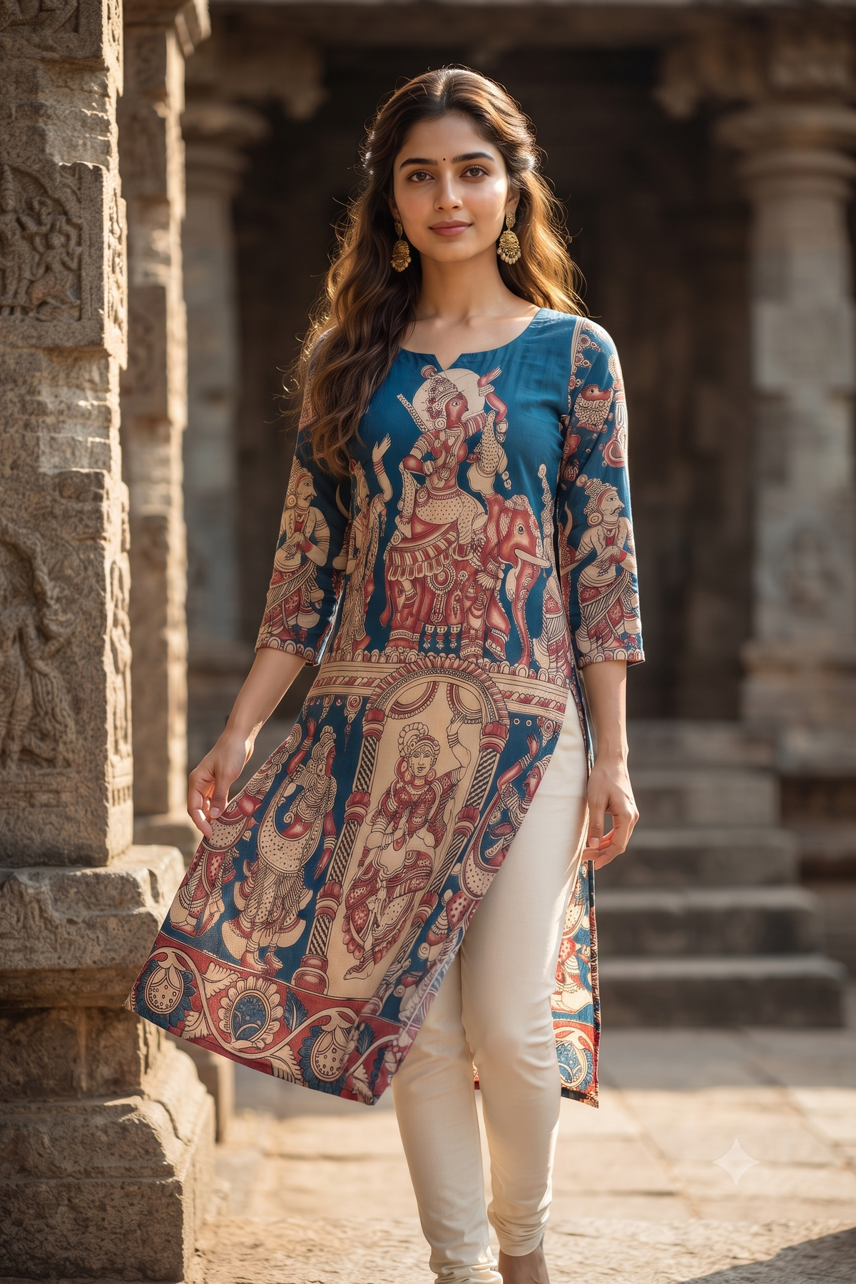 Blue Traditional Kalamkari Print Ethnic Kurti (IB0557)
