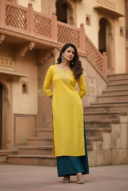 Sunshine Yellow Rayon Kurta Office Wear (IB125)