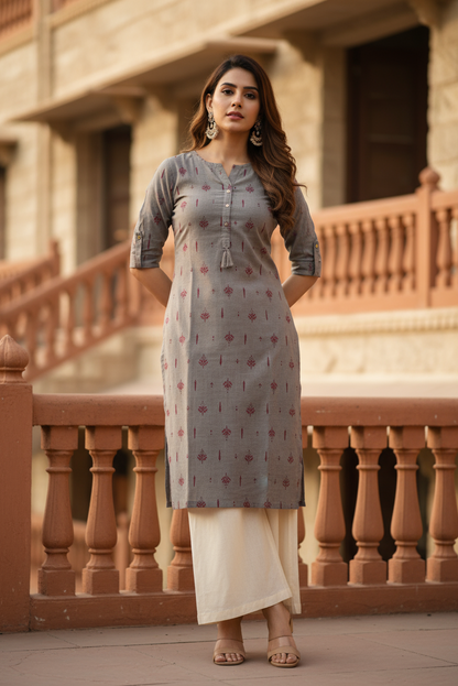 Slate Grey Printed Kurta Office Wear (IB127)