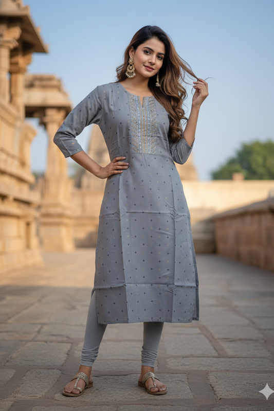 Slate Grey Butta Printed Office Wear Kurti (IB0452)