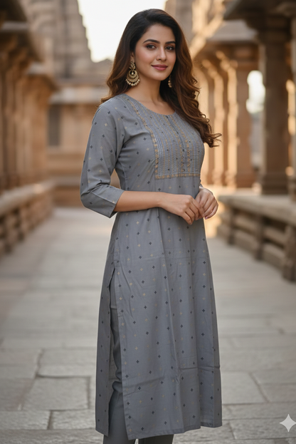 Elegant Soft Grey Cotton Office Wear Kurti (IB0453)