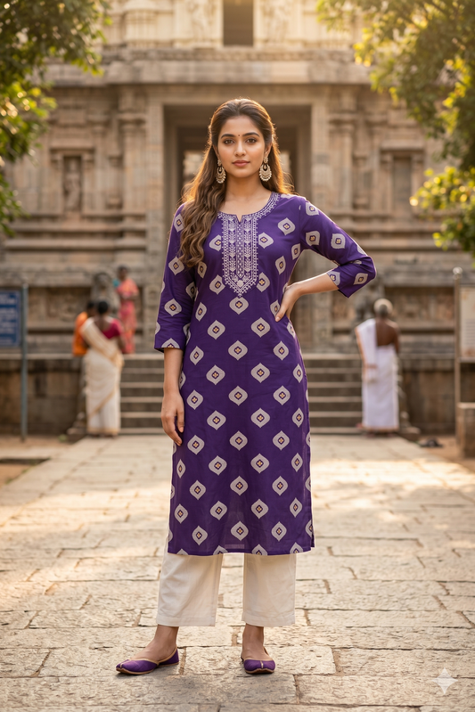 Deep Purple Embroidered Office Wear Kurti (IB0469)