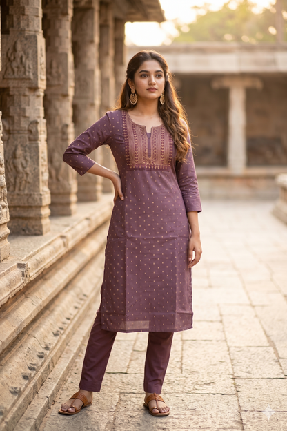 Mauve Embroidered Office Wear Straight Kurti (IB0470)