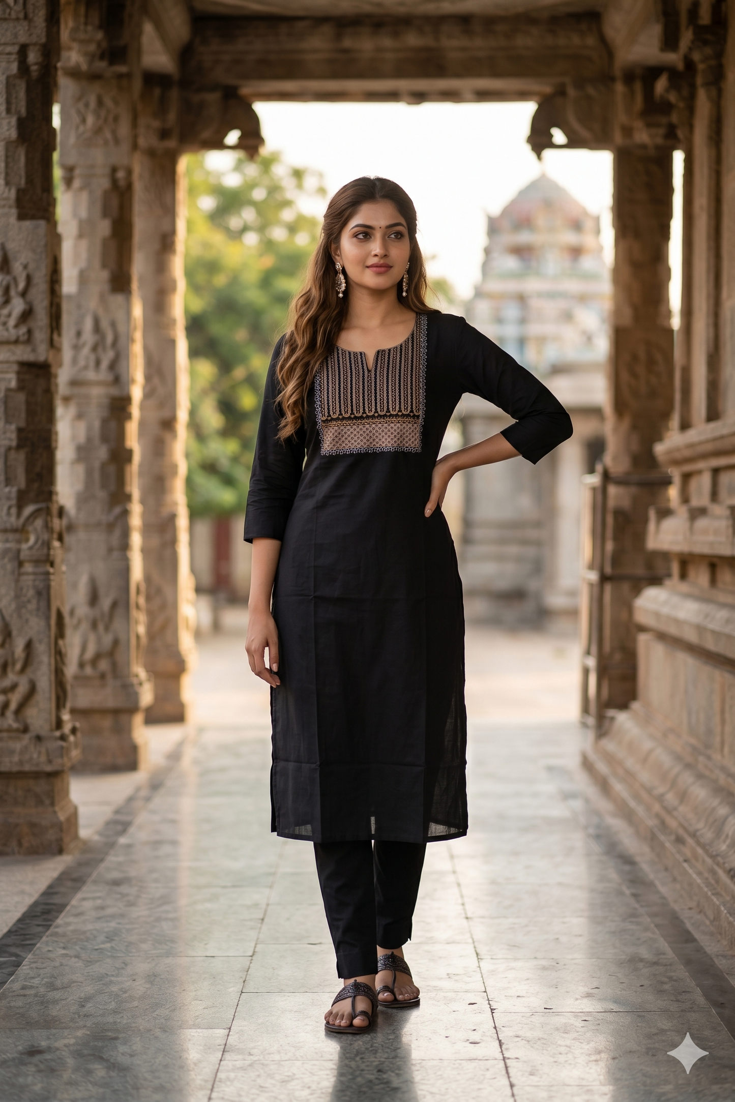 Jet Black Embroidered Office Wear Straight Kurti (IB0474)
