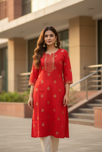 Red & Gold Foil Printed Office Wear (IB081)