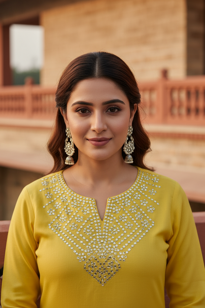 Sunshine Yellow Rayon Kurta Office Wear (IB125)
