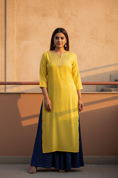 Sunshine Yellow Rayon Kurta Office Wear (IB125)