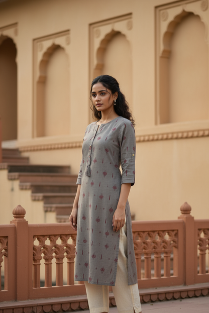 Slate Grey Printed Kurta Office Wear (IB127)