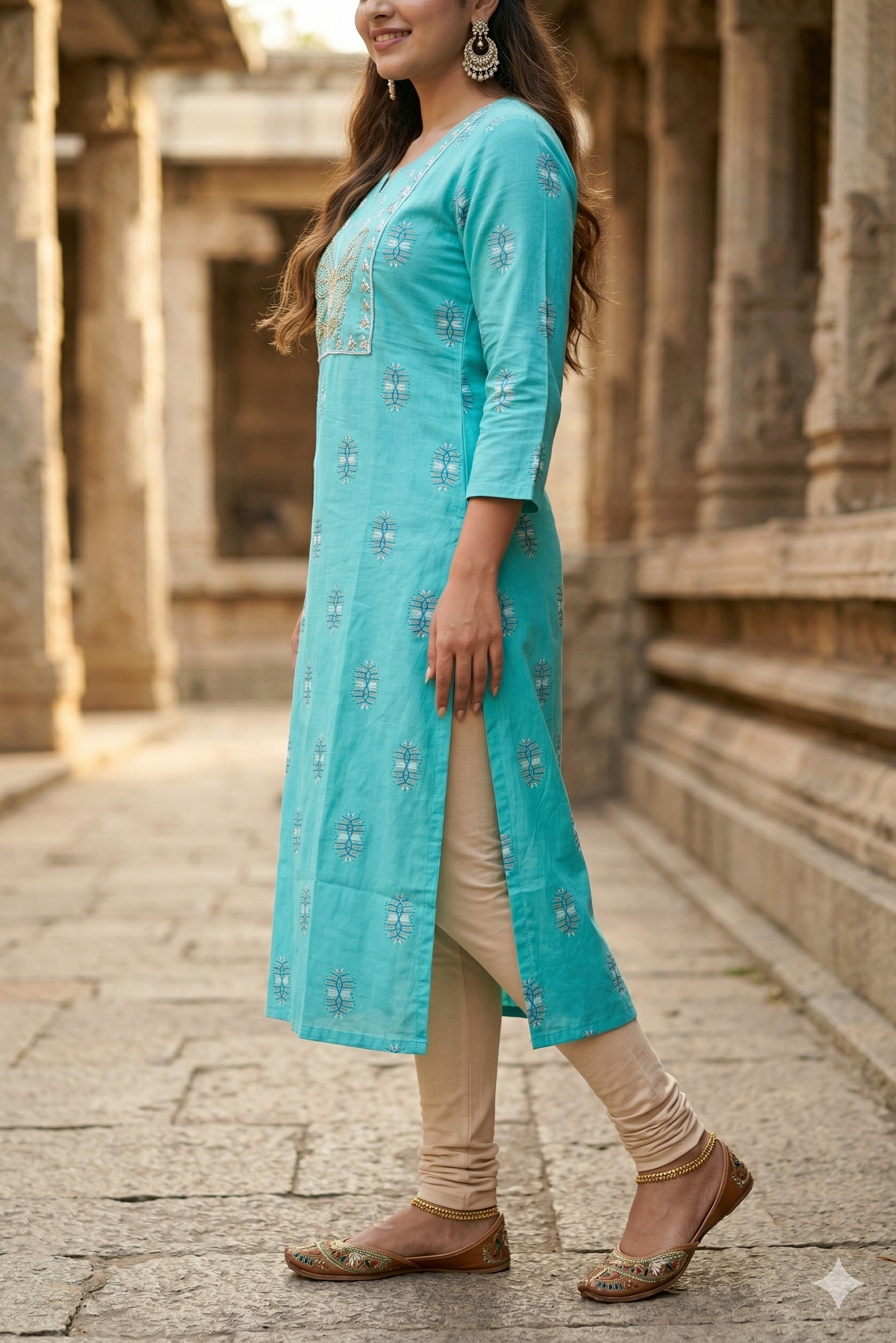 Turquoise Embroidery Office wear (IB0374)