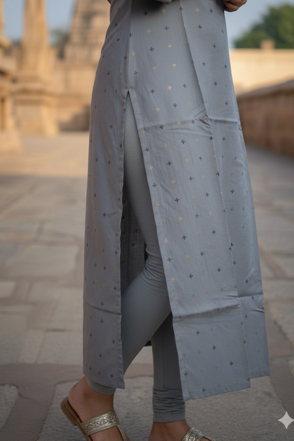 Slate Grey Butta Printed Office Wear Kurti (IB0452)