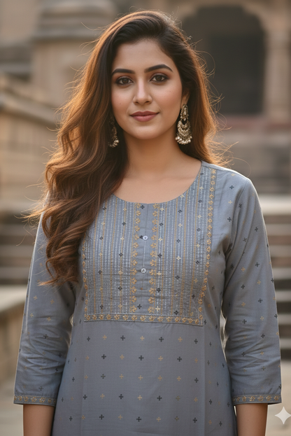 Elegant Soft Grey Cotton Office Wear Kurti (IB0453)