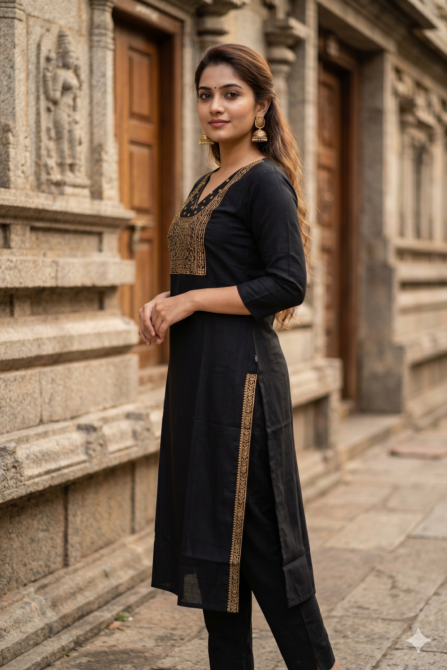 Elegant Jet Black Office Wear Kurti with Zari (IB0454)