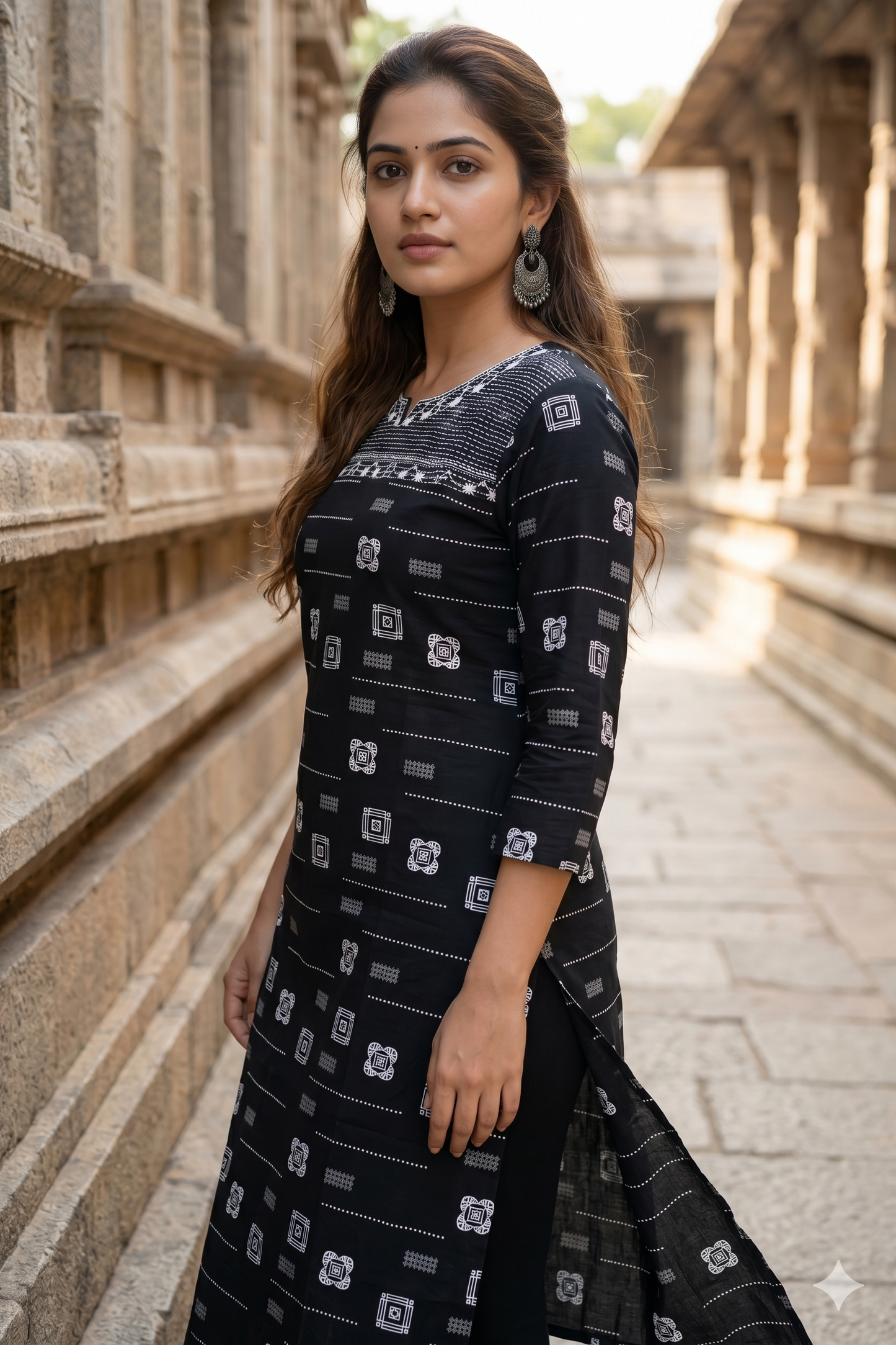 Black and White Monochrome Office Wear Kurti (IB0457)