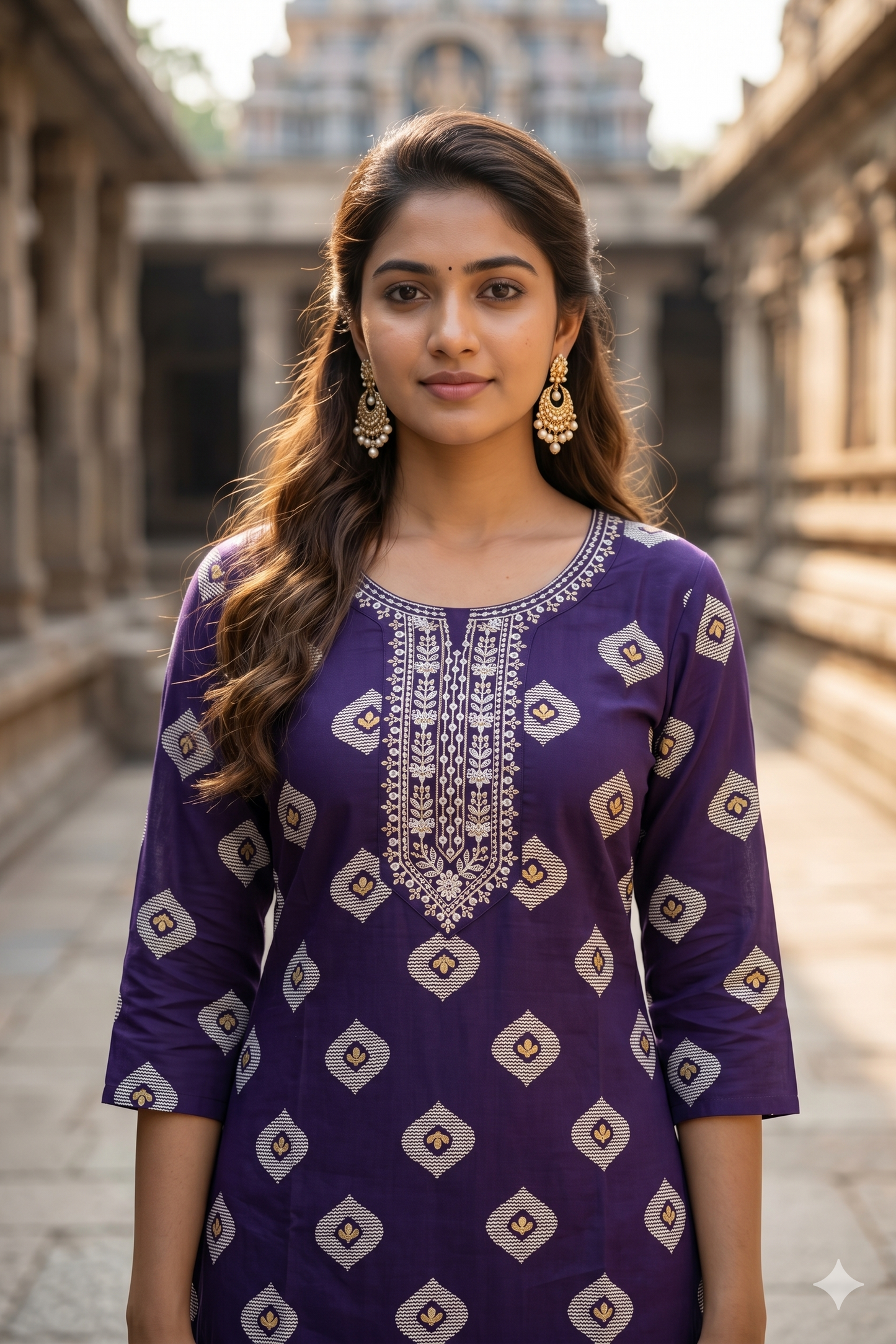 Deep Purple Embroidered Office Wear Kurti (IB0469)