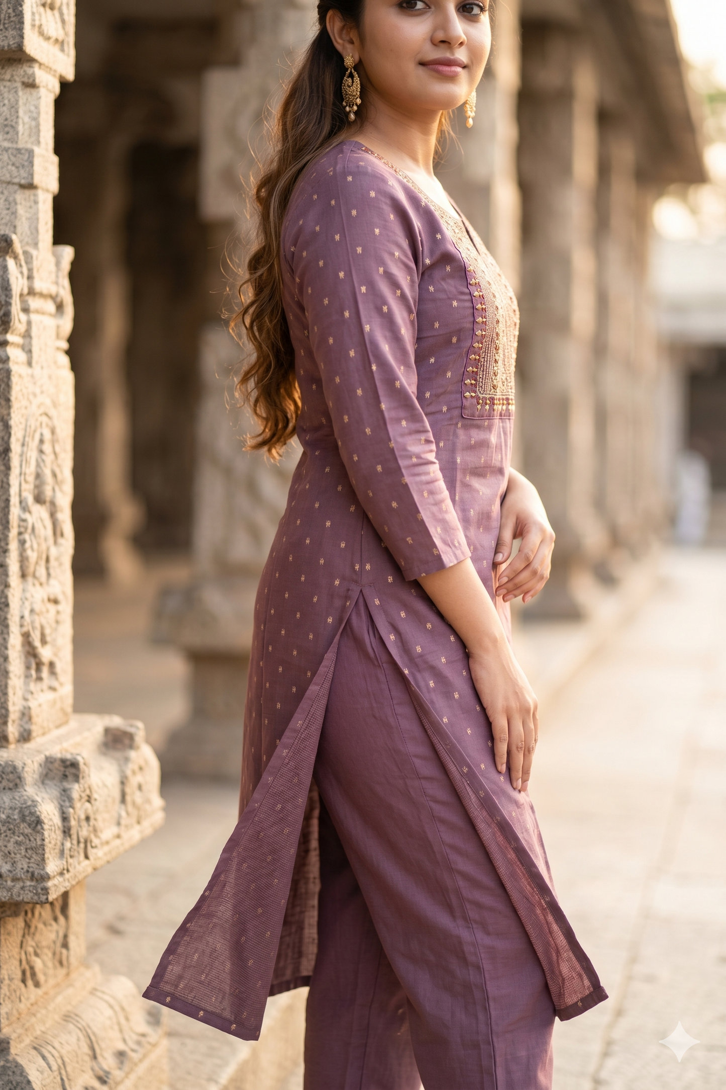 Mauve Embroidered Office Wear Straight Kurti (IB0470)