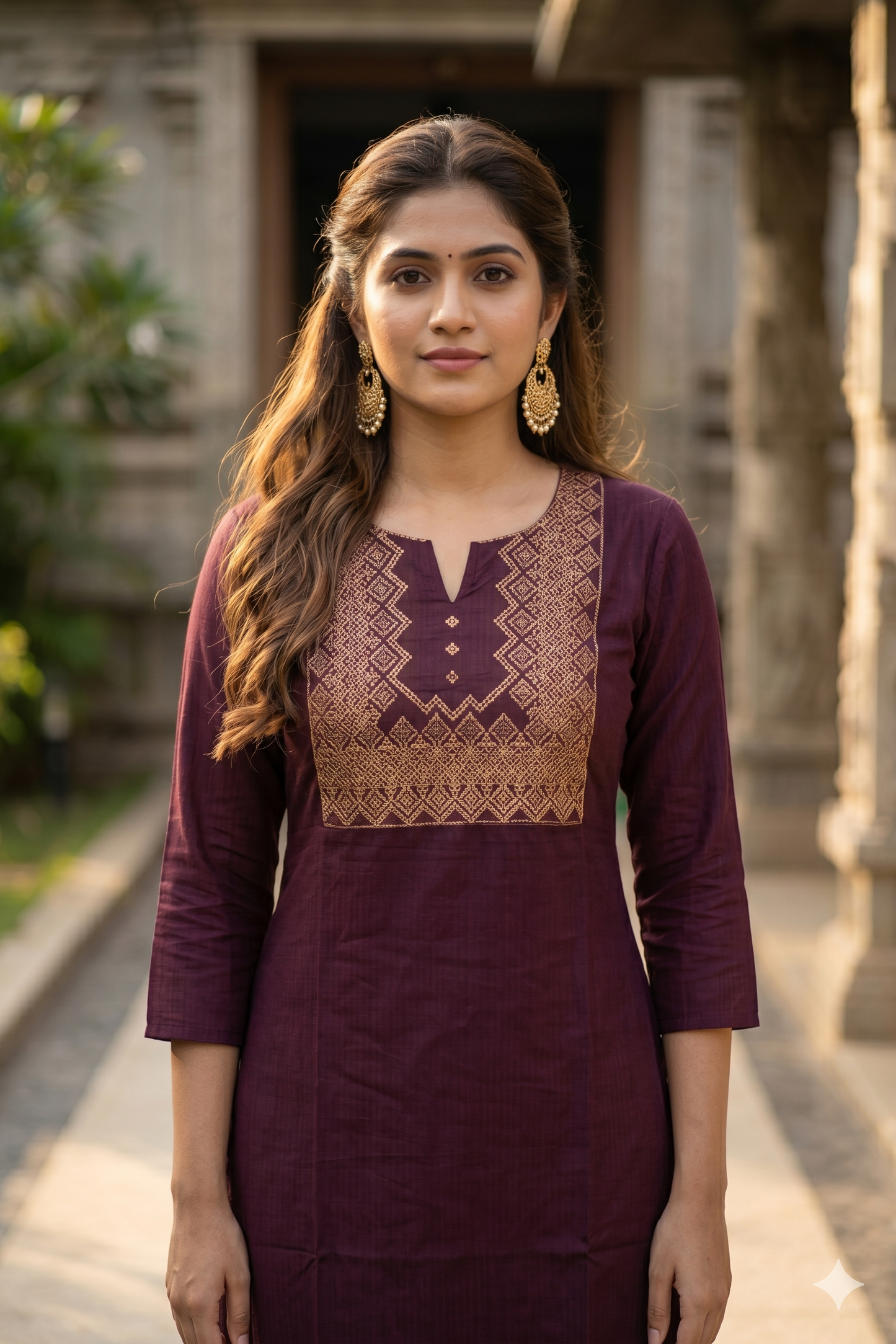 Wine Purple Embroidered Office Wear Kurti (IB0473)