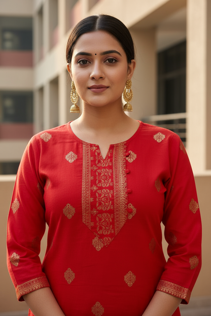 Red & Gold Foil Printed Office Wear (IB081)