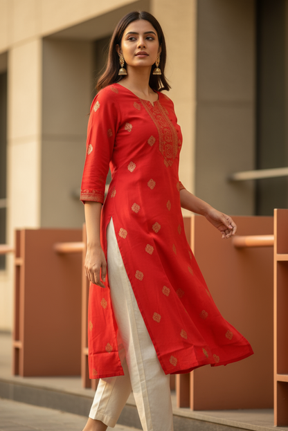 Red & Gold Foil Printed Office Wear (IB081)