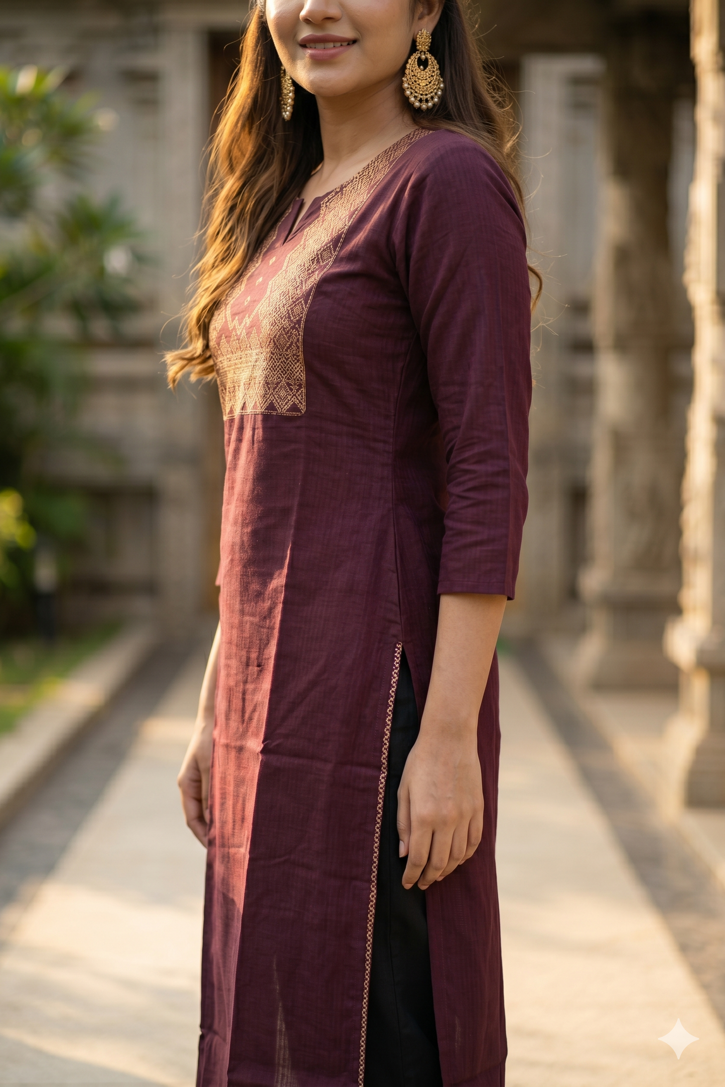 Wine Purple Embroidered Office Wear Kurti (IB0473)