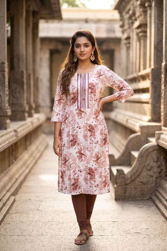 Blush Brown Popcorn Textured Printed Kurti (IB0537)