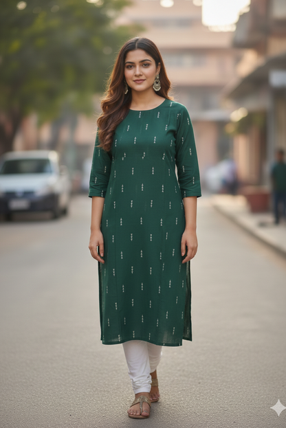 Emerald Green Raw Silk Kurti (IB0162)
