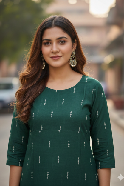 Emerald Green Raw Silk Kurti (IB0162)