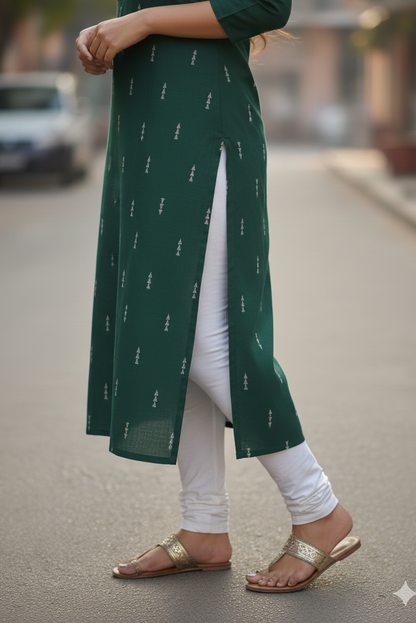 Emerald Green Raw Silk Kurti (IB0162)
