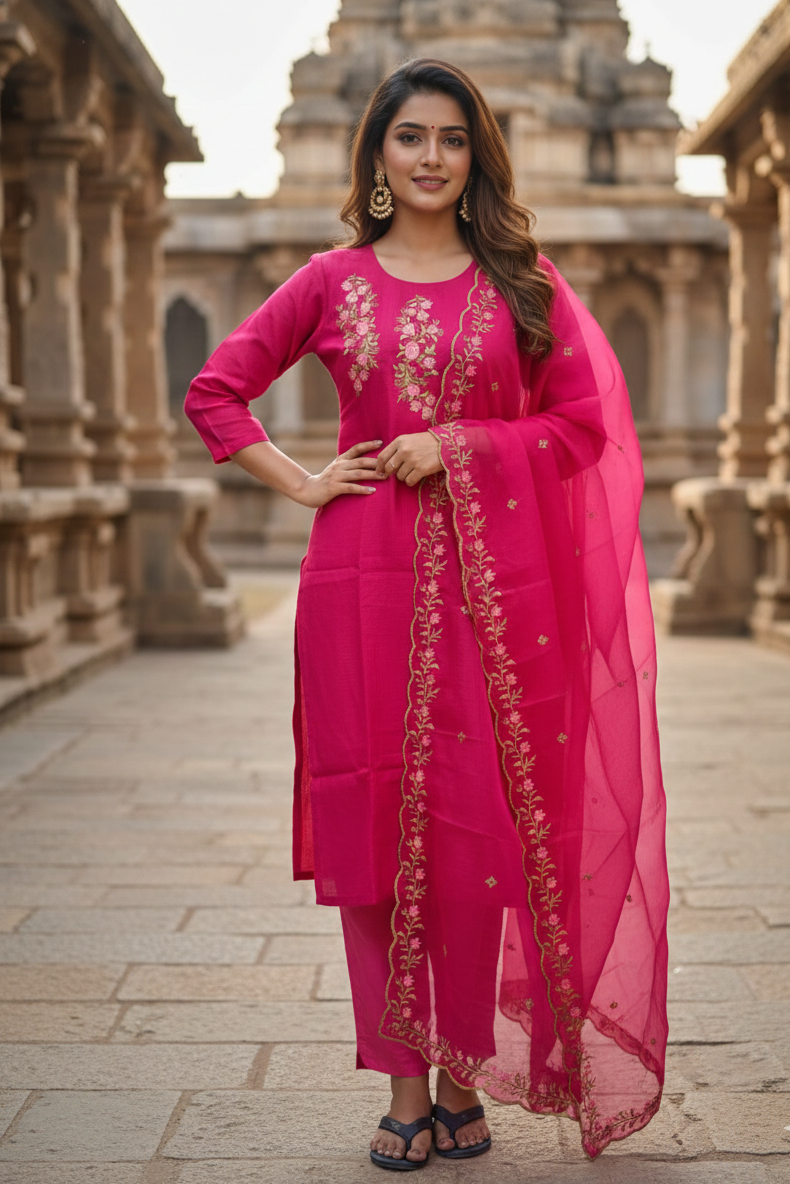Magenta Floral Embroidery Salwar Suit (IB0276)