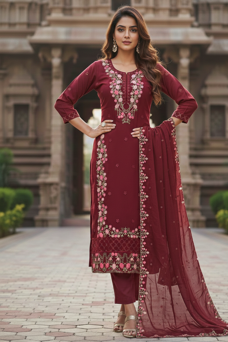 Maroon Embroidery Salwar Set (IB0280)
