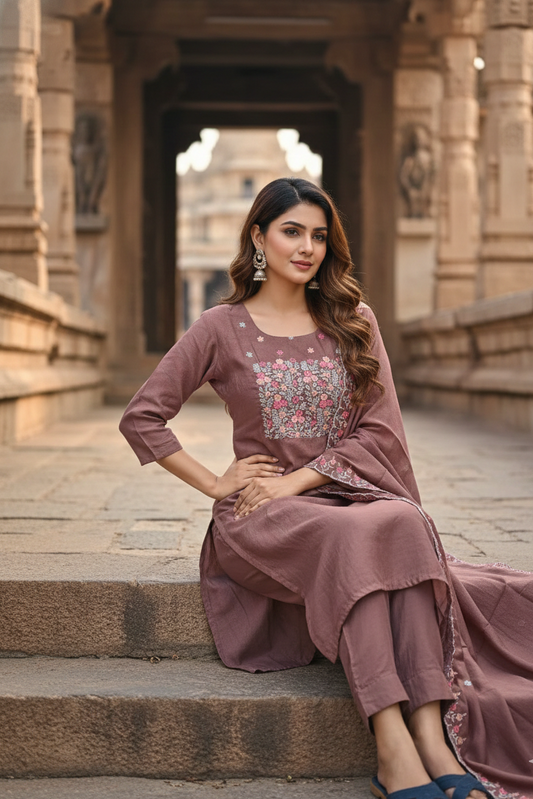 Salwar Brown Floral Set (IB0283)