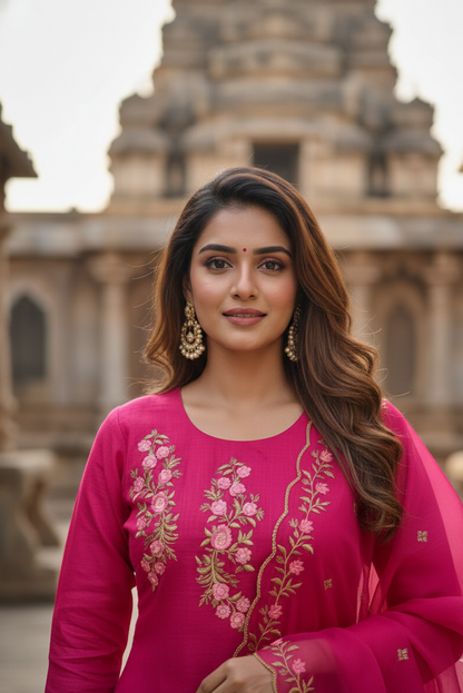 Magenta Floral Embroidery Salwar Suit (IB0276)