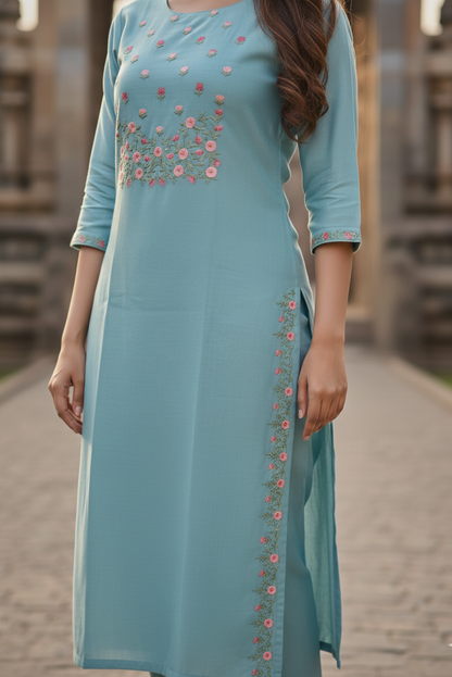 Sky Blue Floral Embroidery Salwar Set (IB0279)