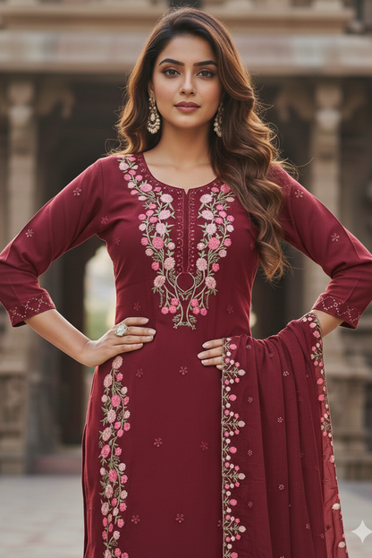 Maroon Embroidery Salwar Set (IB0280)