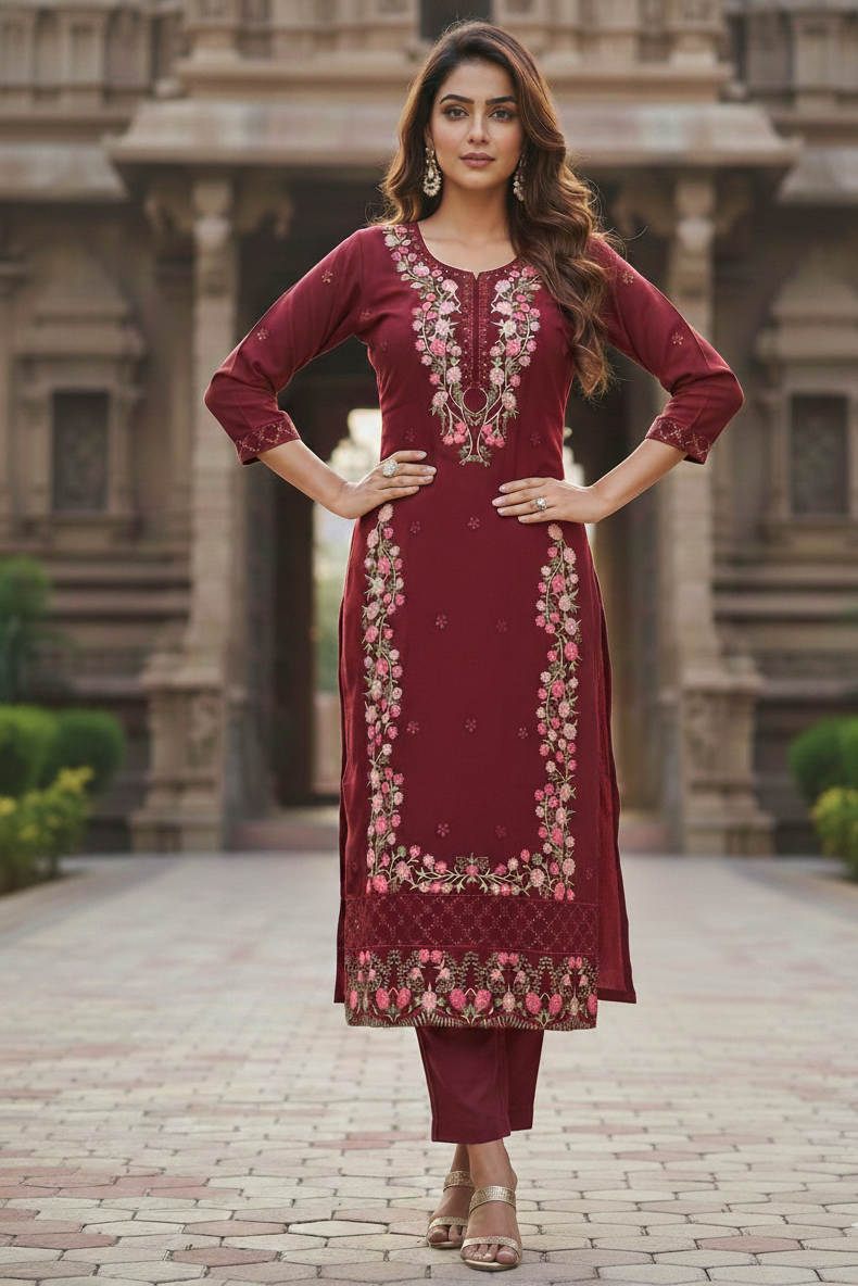 Maroon Embroidery Salwar Set (IB0280)