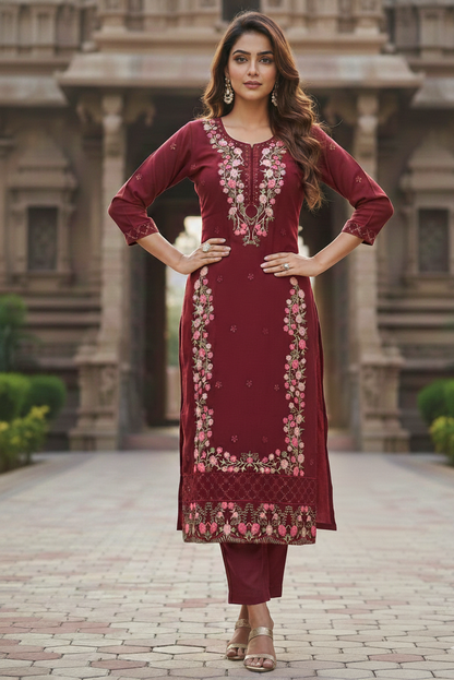 Maroon Embroidery Salwar Set (IB0280)