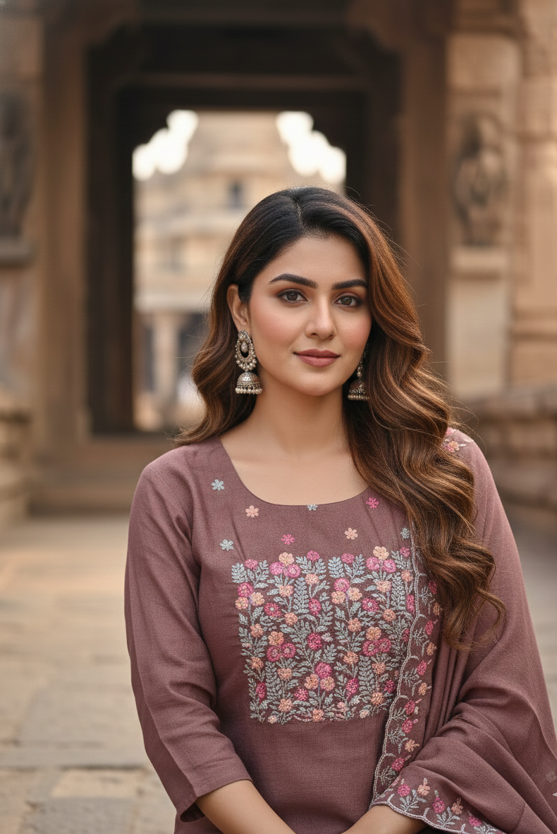 Salwar Brown Floral Set (IB0283)