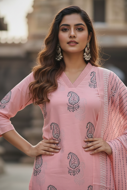 Rose Pink Ethnic 3-Piece Set (IB0286)