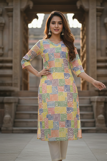 Multi Color Maze Print Tissue Kurti (IB0420)