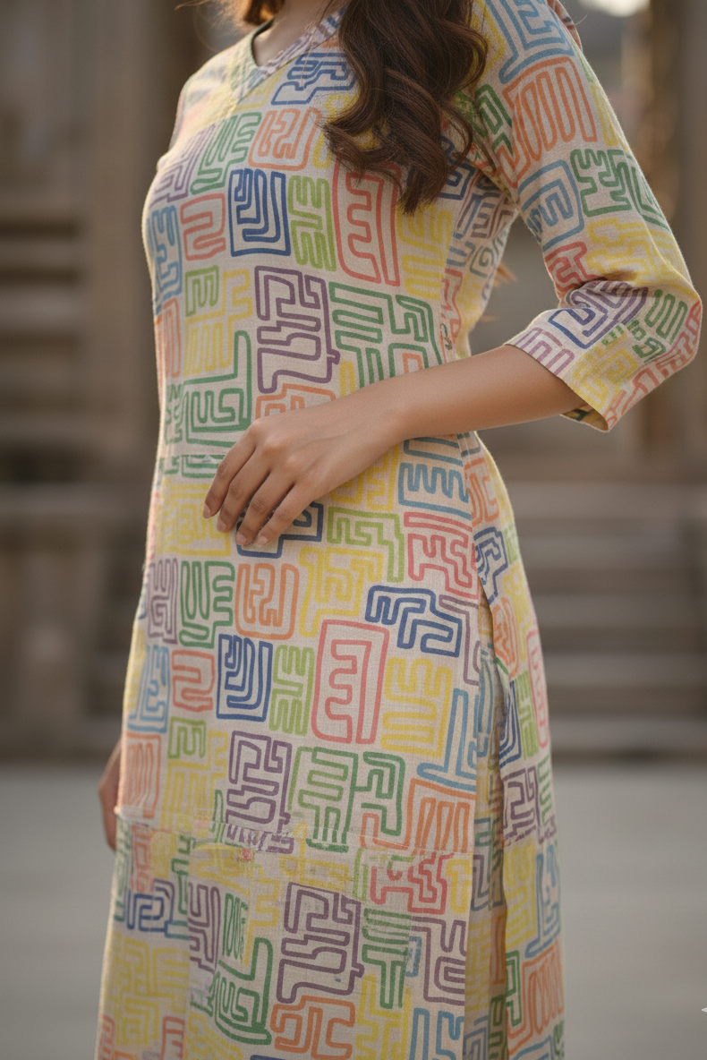 Multi Color Maze Print Tissue Kurti (IB0420)
