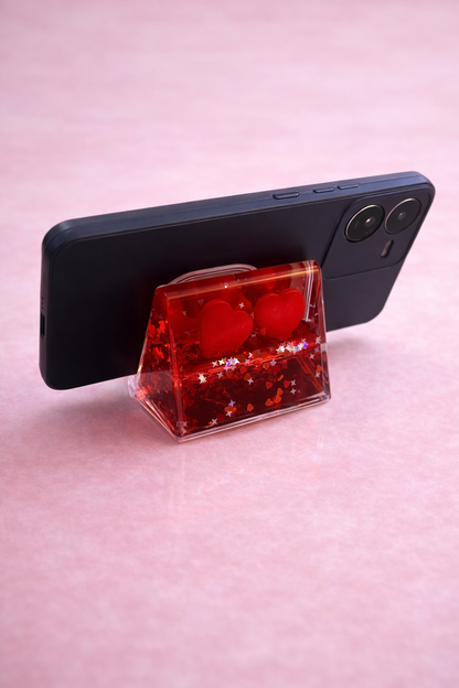 Crystal Love Heart Liquid Photo Mobile Stand – Premium Valentine Gift